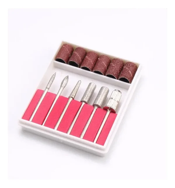 Kit X6 Fresas De Manicura Pedicura Metal + Limas En Caja