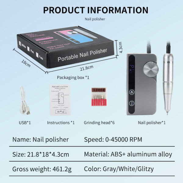 Torno Para Uñas Profesional Sd-v7 Portátil Inalámbrico 45000rpm - Imagen 9