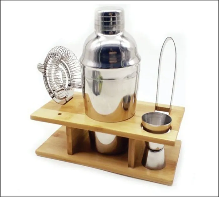 Set De Coctelera Acero Inoxidable Profesional Base De Bambú - Imagen 2