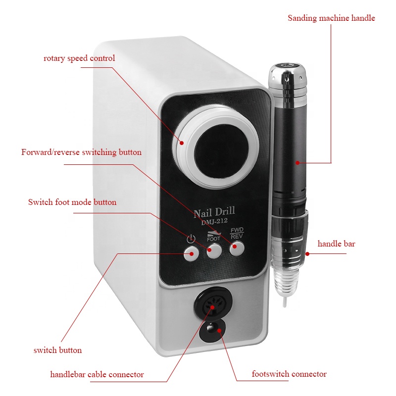 Torno Para Uñas Profesional Micromotor Nail Drill Dmj-212 - Imagen 5
